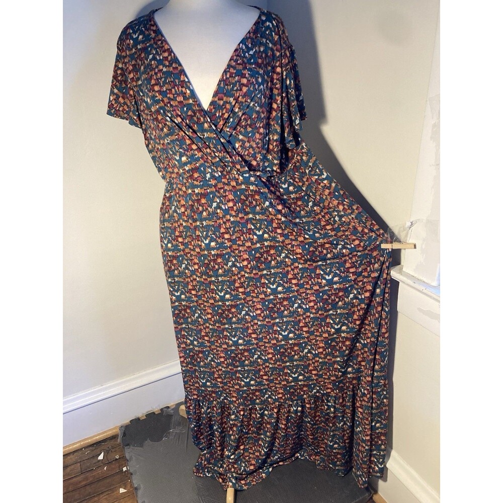 3X GILLI Fit & Flare Green Floral Dress Size 3XL summer Sundress NEW Maxi Stretc
